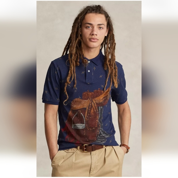 Polo Ralph Lauren Men's Classic-fit Saddle-print Mesh Polo Shirt In Newport Navy - Picture 6 of 16